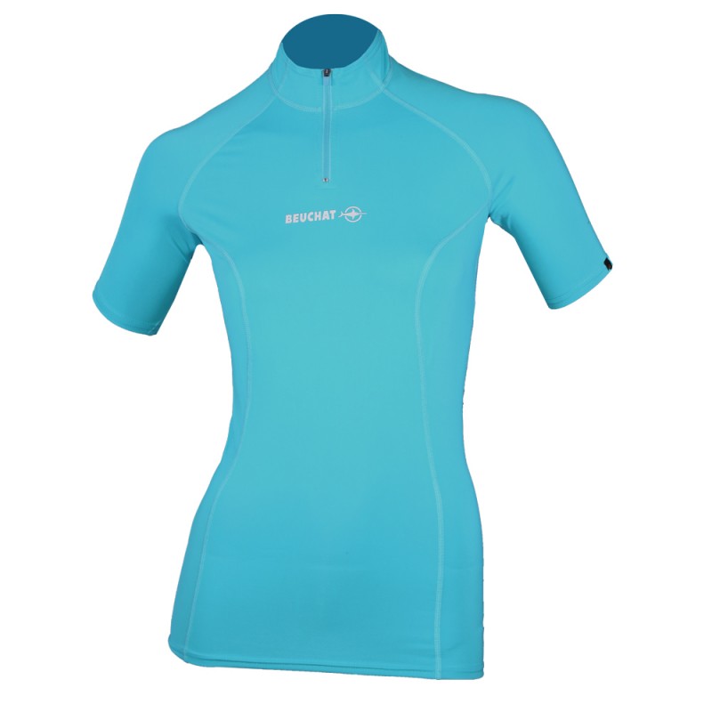 Echipament Snorkeling - Costum de snorkeling - RASHGUARD ATOLL FEMME - LYCRA (UPF 50+) - MANCHES COURTES - BLEU ATOLL